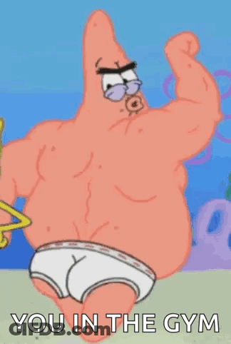 Patrick Star From Spongebob Squarepants Is Flexing His Muscles While Wearing White Underwear . GIF