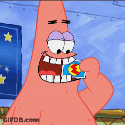Patrick Star From Spongebob Squarepants Is Holding A Card In His Hand GIF