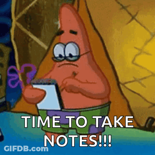 Patrick Star From Spongebob Squarepants Is Holding A Notepad And Says Time To Take Notes GIF