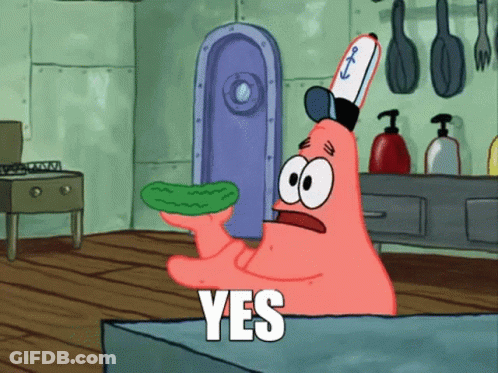 Patrick Star From Spongebob Squarepants Is Holding A Pickle And Saying " Yes " GIF