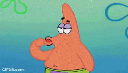 Patrick Star From Spongebob Squarepants Is Holding A Red Object In His Mouth GIF