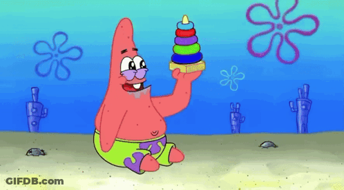 Patrick Star From Spongebob Squarepants Is Holding A Stack Of Rings GIF