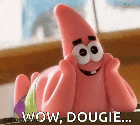 Patrick Star From Spongebob Squarepants Is Laying Down With His Hands On His Face And Says Wow , Dougie . GIF