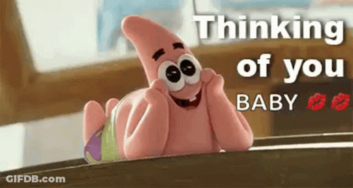 Patrick Star From Spongebob Squarepants Is Laying On A Table With His Hands On His Face And Thinking Of You Baby . GIF