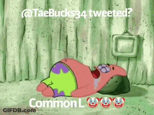 Patrick Star From Spongebob Squarepants Is Laying On The Ground With The Caption " Taebucks34 Tweeted " GIF