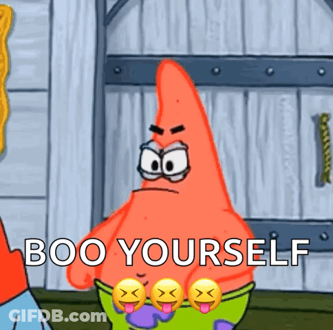 Patrick Star From Spongebob Squarepants Is Making A Funny Face And Says Boo Yourself . GIF
