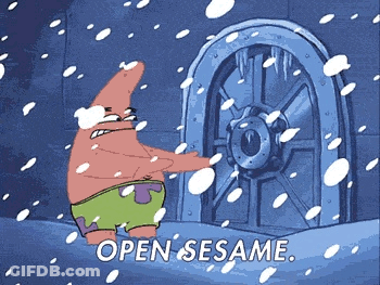 Patrick Star From Spongebob Squarepants Is Opening A Door In The Snow GIF