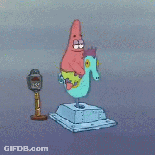 Patrick Star From Spongebob Squarepants Is Riding A Seahorse On A Statue . GIF
