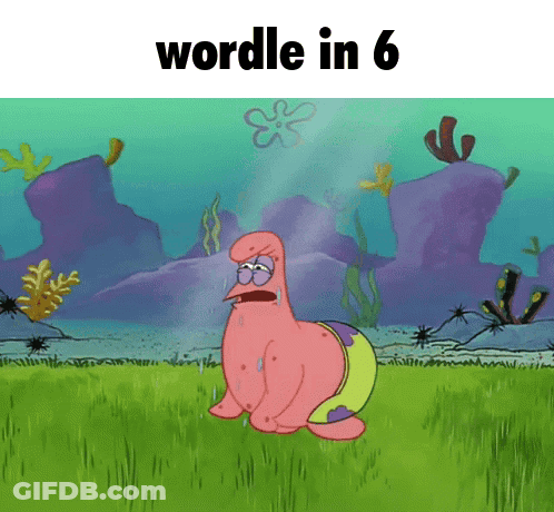 Patrick Star From Spongebob Squarepants Is Sitting In The Grass With The Words Wordle In 6 Above Him GIF