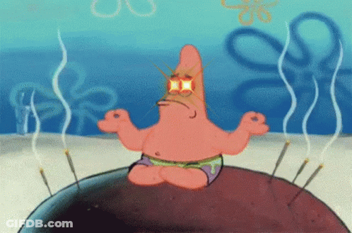 Patrick Star From Spongebob Squarepants Is Sitting On A Rock With A Bunch Of Needles In Front Of Him . GIF