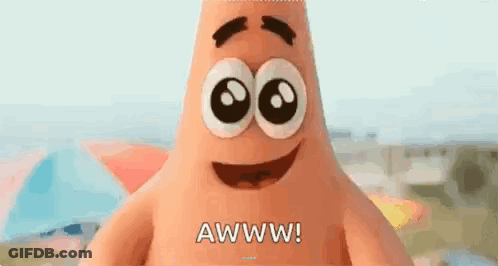 Patrick Star From Spongebob Squarepants Is Smiling And Crying With Tears Coming Out Of His Eyes . GIF