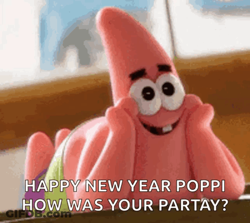 Patrick Star From Spongebob Squarepants Is Smiling And Wishing A Happy New Year GIF