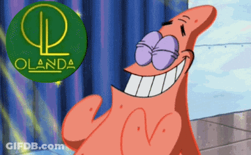 Patrick Star From Spongebob Squarepants Is Smiling In Front Of A Sign That Says Olanda GIF