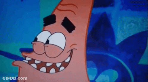 Patrick Star From Spongebob Squarepants Is Smiling With A Shark In The Background GIF