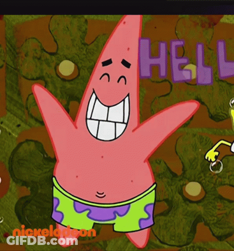 Patrick Star From Spongebob Squarepants Is Smiling With The Word Hello Behind Him GIF