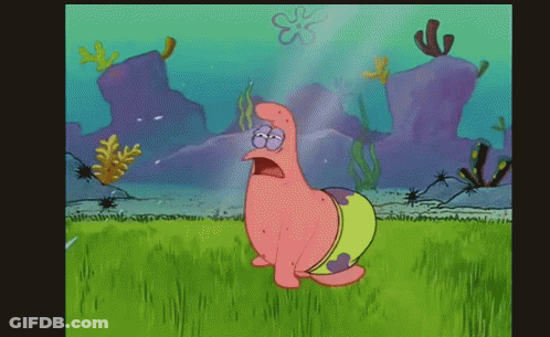 Patrick Star From Spongebob Squarepants Is Standing In A Grassy Field GIF