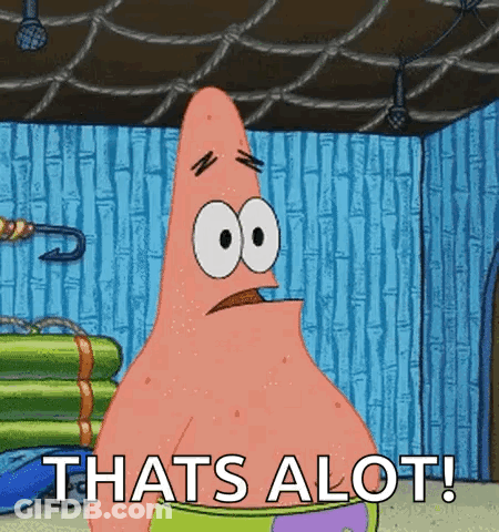 Patrick Star From Spongebob Squarepants Is Standing In A Room And Saying `` That 'S Alot '' . GIF
