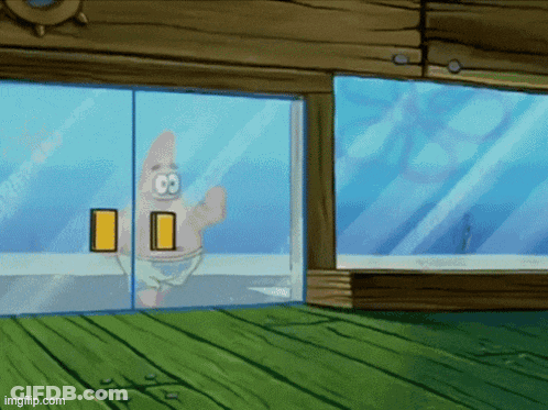 Patrick Star From Spongebob Squarepants Is Standing In Front Of A Glass Door . GIF