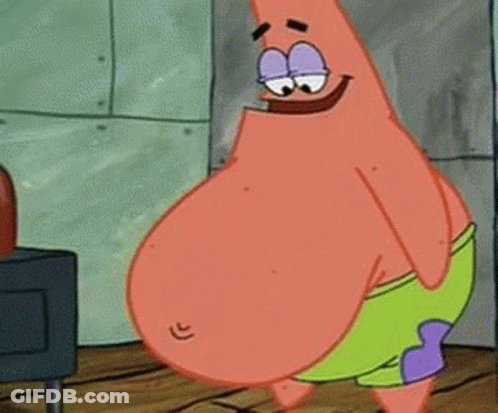 Patrick Star Standing In Front Of TV With Big Belly GIF