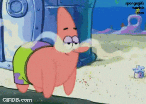 Patrick Star From Spongebob Squarepants Is Standing In The Sand With His Eyes Closed GIF