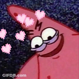 Patrick Star From Spongebob Squarepants Is Surrounded By Pink Hearts And Has A Letter M On His Forehead . GIF