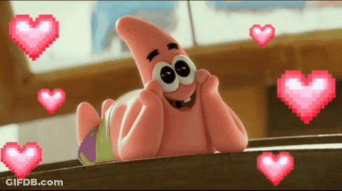 Patrick Star From Spongebob Squarepants Is Surrounded By Pixelated Hearts GIF