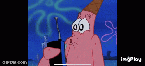 Patrick Star From Spongebob Squarepants Is Wearing An Ice Cream Cone And Holding A Remote Control . GIF