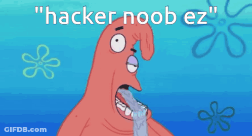 Patrick Star From Spongebob Squarepants Says " Hacker Noob Ez " In A Speech Bubble GIF