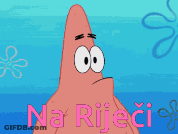 Patrick Star From Spongebob Squarepants Says Na Rijeci In Pink Letters GIF