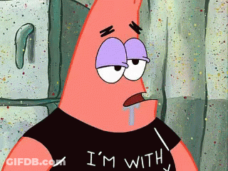Patrick Star From Spongebob Wearing A Black Shirt That Says " I 'M With " GIF