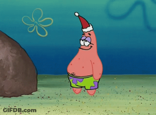 Patrick Star From Spongebob Wearing A Santa Hat And Shorts GIF
