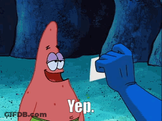Patrick Star Gives Yep Card To Blue Hand GIF