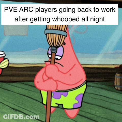 Patrick Star Holding Broom Pve Arc Players Going Back To Work GIF