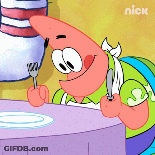 Patrick Star Holding Fork And Knife GIF
