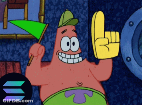 Patrick Star Holding Green Flag And Yellow Finger GIF