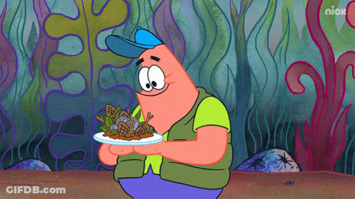 Patrick Star Holding Plate Of Food With Nick Logo GIF