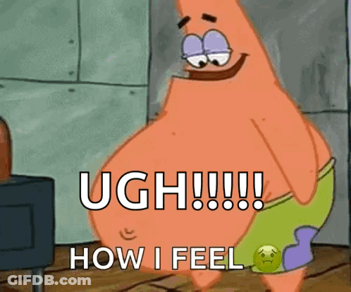 Patrick Star Holding Stomach And Smiling GIF