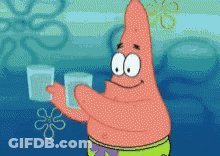 Patrick Star Holding Two Glasses Of Water GIF