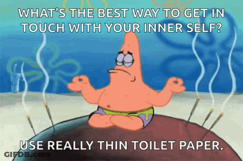 Patrick Star In Lotus Position With Needles And Smoke GIF