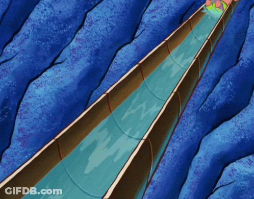 Patrick Star Is Going Down A Water Slide In A Cartoon GIF