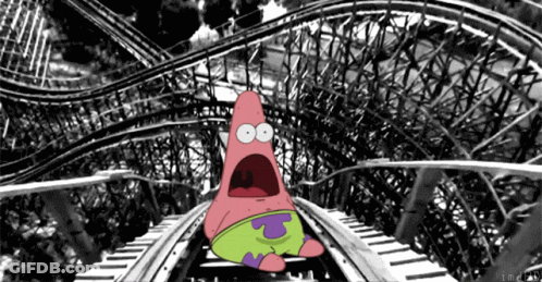 Patrick Star On A Roller Coaster With His Mouth Wide Open GIF