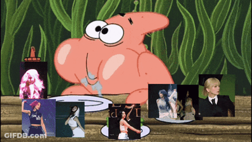 Patrick Star Sitting At Table With Blackpink Pictures GIF
