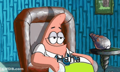 Patrick Star Sitting In Chair With Haha Shirt GIF