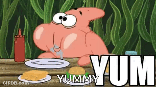 Patrick Star Sitting With Food And Ketchup GIF