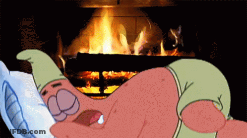 Patrick Star Sleeping In Front Of Fireplace GIF