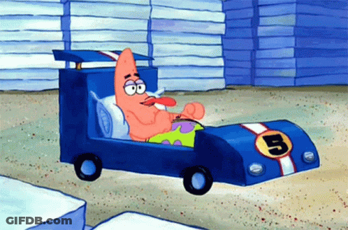 Patrick Star Smoking Cigarette Driving Race Car Number 5 GIF