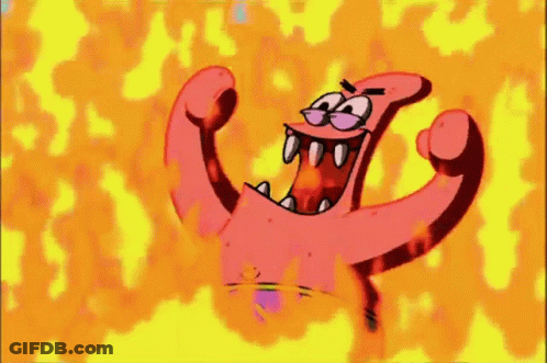 Patrick Star Standing In Fire With Open Mouth GIF