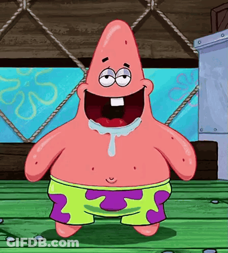 Patrick Star Standing On Wooden Floor With Mouth Open GIF