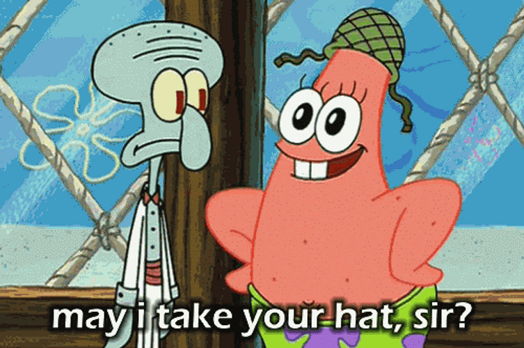 Patrick Star Take Squidward's Hat GIF