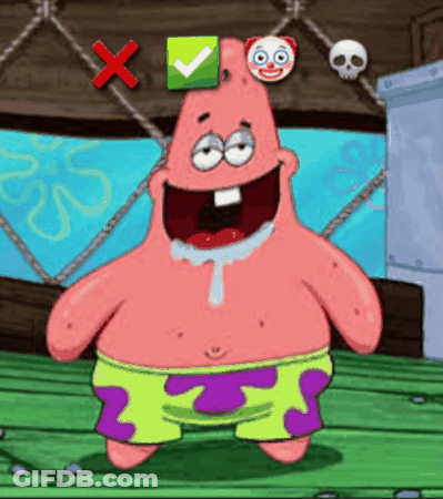 Patrick Star With Check Mark And X On Head GIF